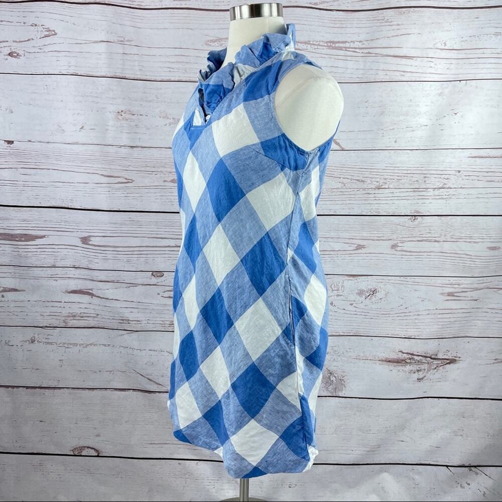 Crown & Ivy plaid blue and white ruffle neckline - Picture 4 of 11